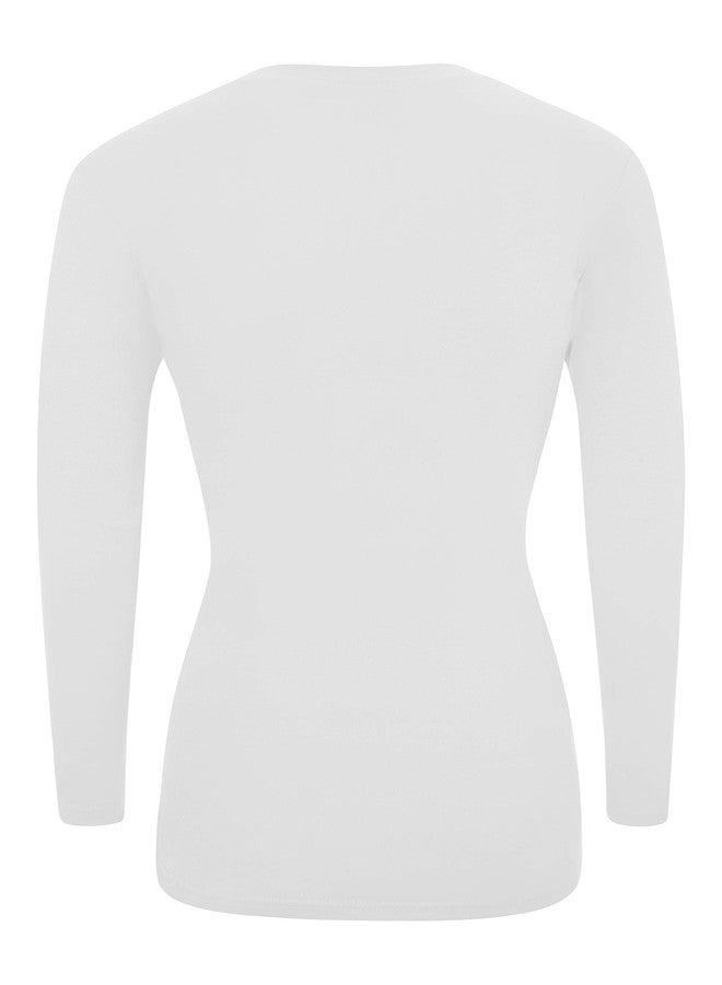 Natural Uniforms Women's Long Sleeve V-Neck T-Shirt Under Scrub (White, Medium) - Image 2
